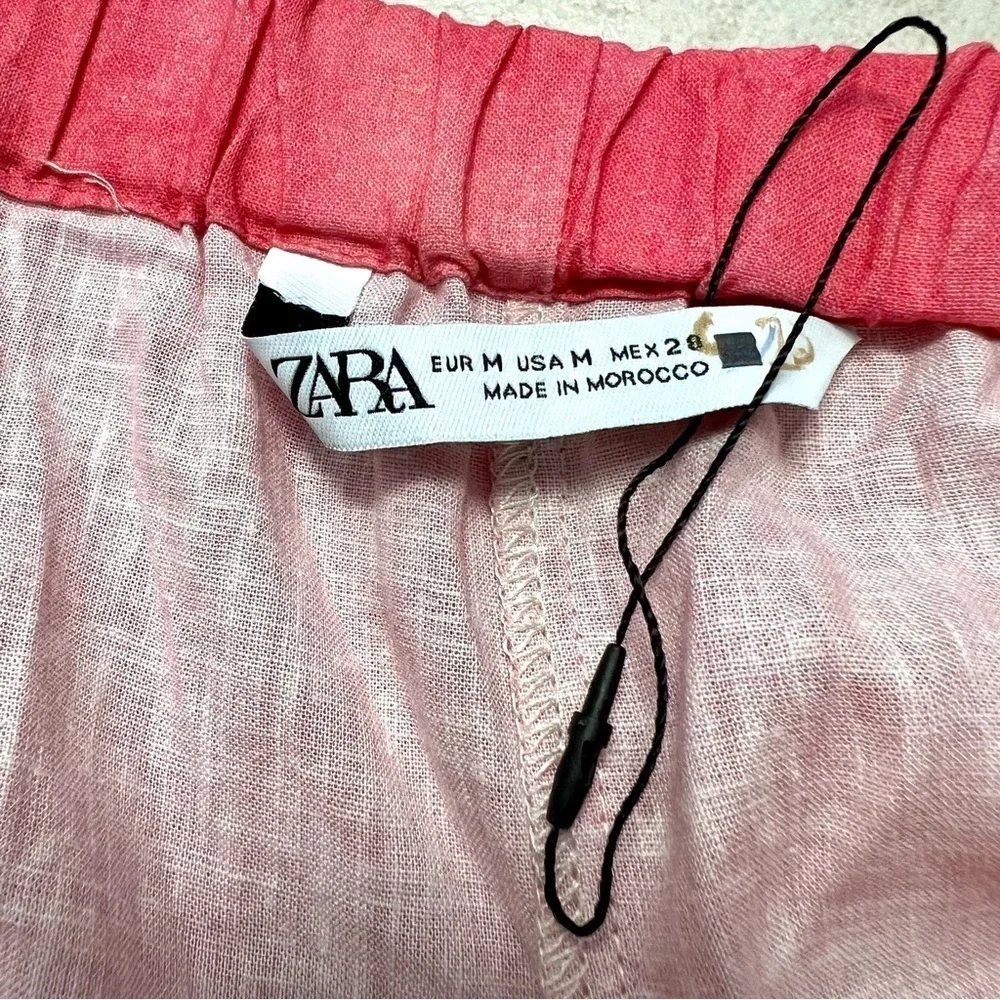 Zara Tie Dye Wide Leg Pants Linen Womens Size M Pink Rustic Hi Waist boho gypsy